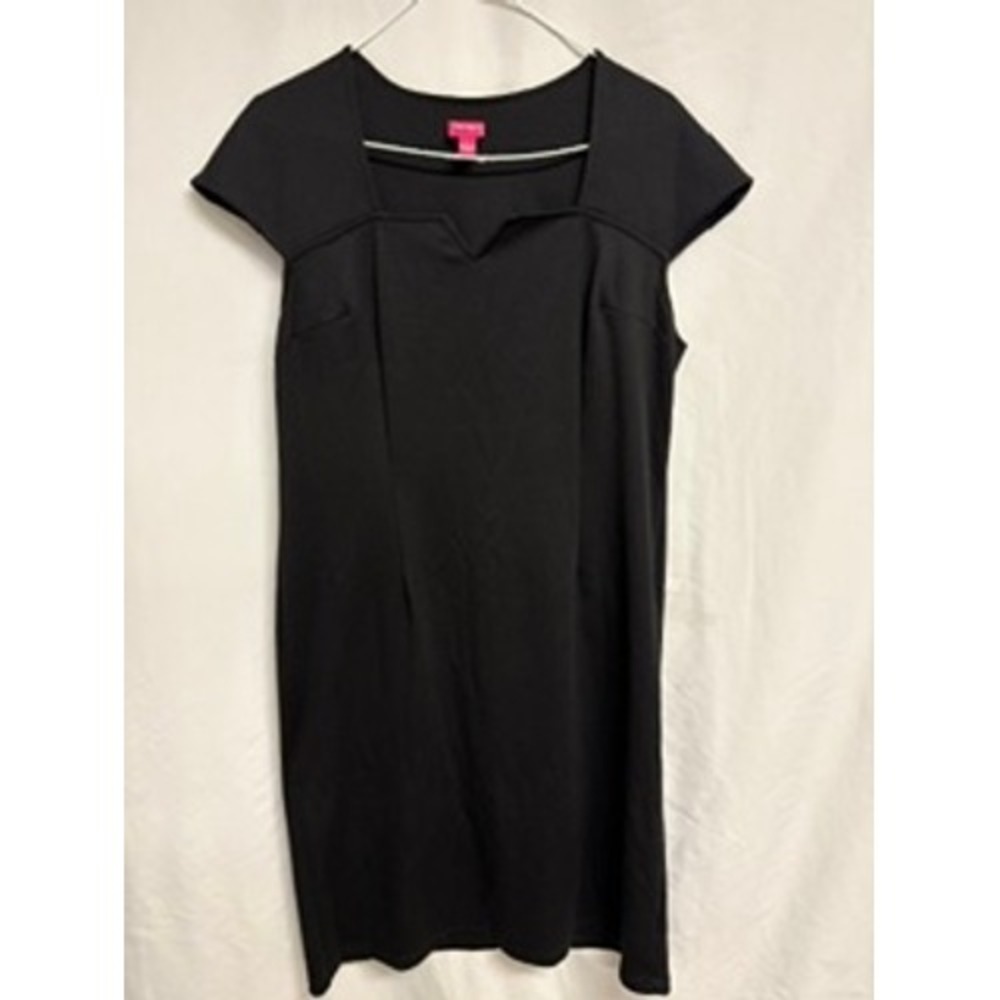 Du Vour Black Cap Sleeve Square Neck Sheath Dress Womens Medium USA Made Office